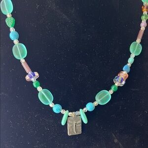 Vintage Southwestern Sterling Silver 21" Beaded Pendant Necklace